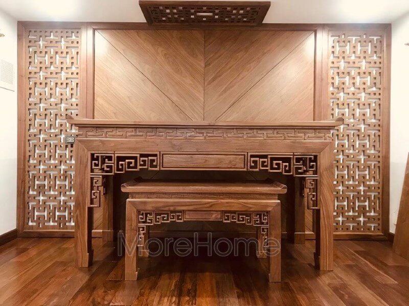 Thi công lắp đặt bàn thờ gỗ óc chó cao cấp tại Vinhomes Imperia Hải Phòng.