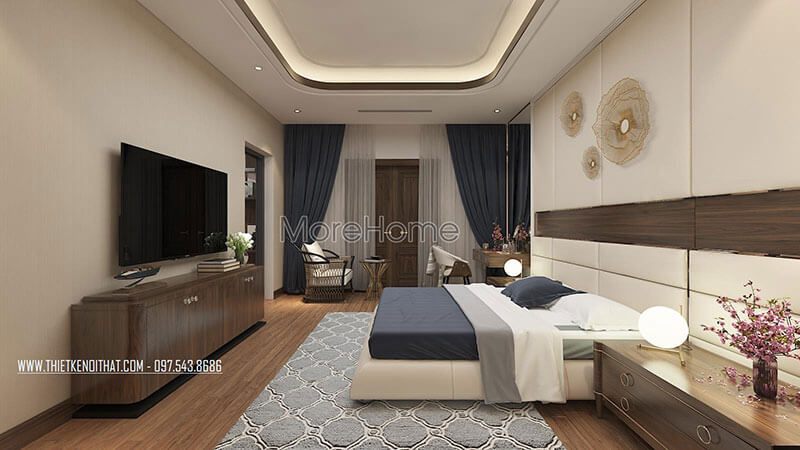 Mẫu giường ngủ cao cấp bọc da dành cho nhà phố biệt thự.