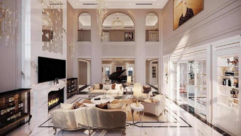 Biệt thự Vinhomes Imperia Hải Phòng được sắp xếp nội thất ấn tượng với phòng khách thông tầng đẹp, sang trọng.